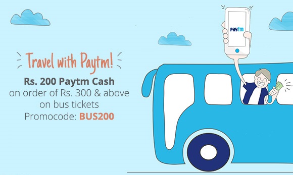 Paytm cashback on Bus Ticket booking Get Rs.200 on Booking of Rs.300 and Above