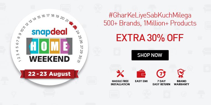 snapdeal home weekend sale 22 august 23