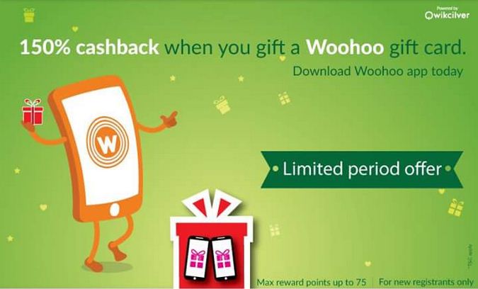 Woohoo new user offer 150 cashback