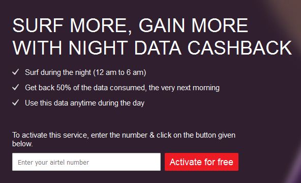 Airtel Night Data cashback