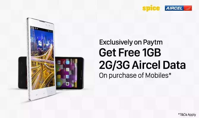 Free 1GB 3G Aircel Data on Purchase of Mobiles