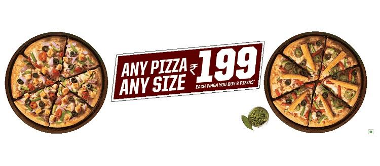 Pizza Hut 199 Offer - Buy 2 Pizzas at 199 Each