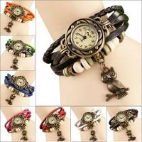 Round Dial Multicolor Leather Strap Womens Quartz Watch